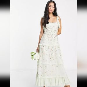 NWT ASOS DESIGN Bridesmaid embellished maxi dress with embroidery in sage